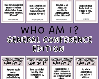LDS General Conference Who Am I Game | 45 Printable Trivia Cards | LDS Church Trivia Game | General Conference Activity for Kids & Families