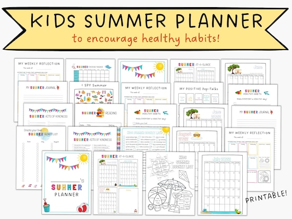 Kids Summer Planner Printables | Summer Checklist Activity Bundle | Printable Summer Activities Pack | Kids Summer Schedule | Kids Tracker