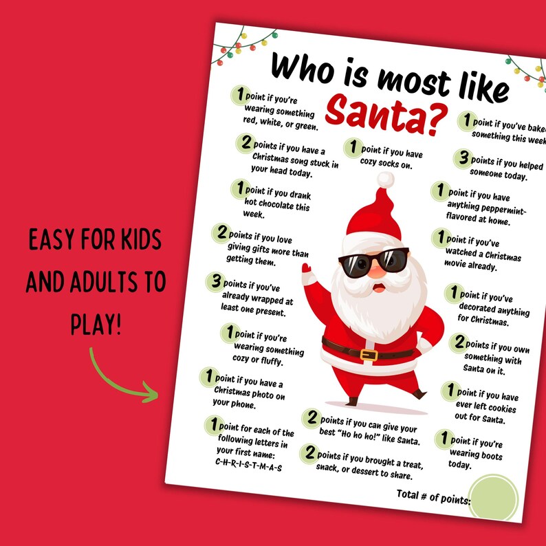 Who’s Most Like Santa Game Printable Fun Holiday Party Game for Kids