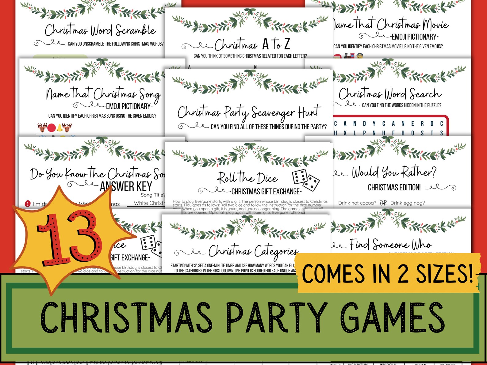 Christmas Party Games Bundle Printable Holiday Games Fun - Etsy