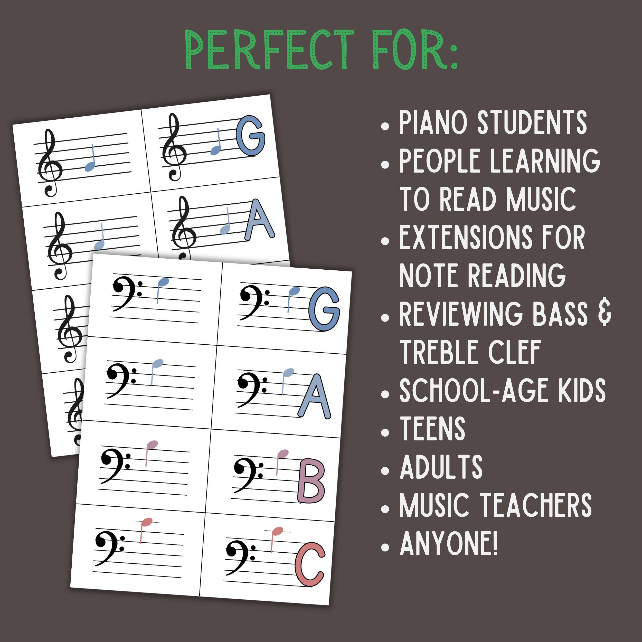 Printable Music Note Flashcards & Poster Set | Treble and Bass Clef ...