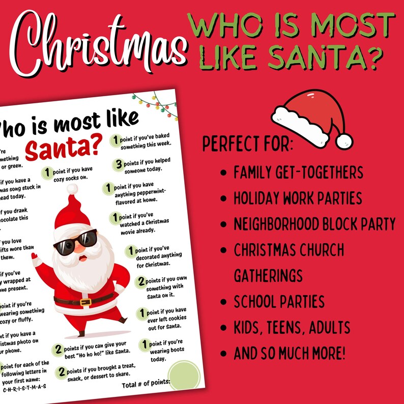 Who’s Most Like Santa Game Printable Fun Holiday Party Game for Kids