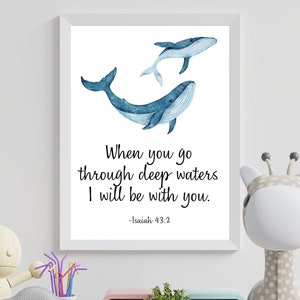When You Go Through Deep Waters | Ocean Nursery Wall Decor |  Printable Nursery Art | Ocean Nursery Decor | Nautical Theme | Bible Verse Art