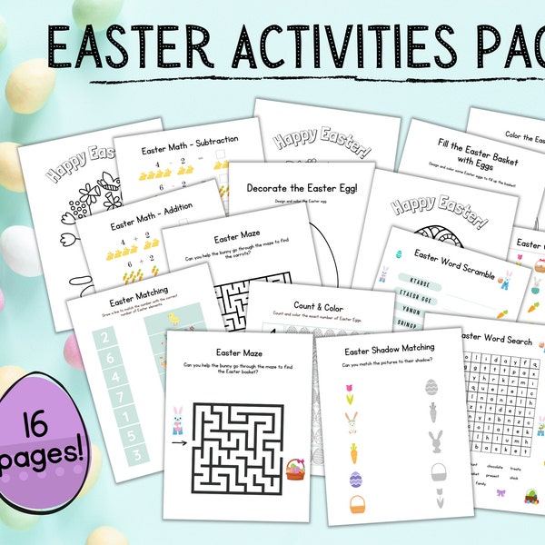 Easter Game Set Printables | Easter Activity Sheets | Educational Activities for Kids | Easter Coloring Pages | Activity Bundle Worksheets