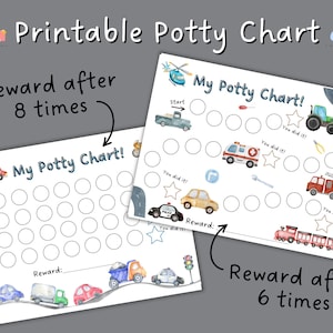 Printable Potty Training Chart Auto Themen | Kleinkind Töpfchen für Jungen Fahrzeug | Training Sticker Chart | Kids Reward Chart zum Ausdrucken