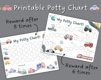 Printable Potty Training Chart Car Themed | Toddler Potty Chart for Boys Vehicle | Training Sticker Chart | Kids Reward Chart Printable