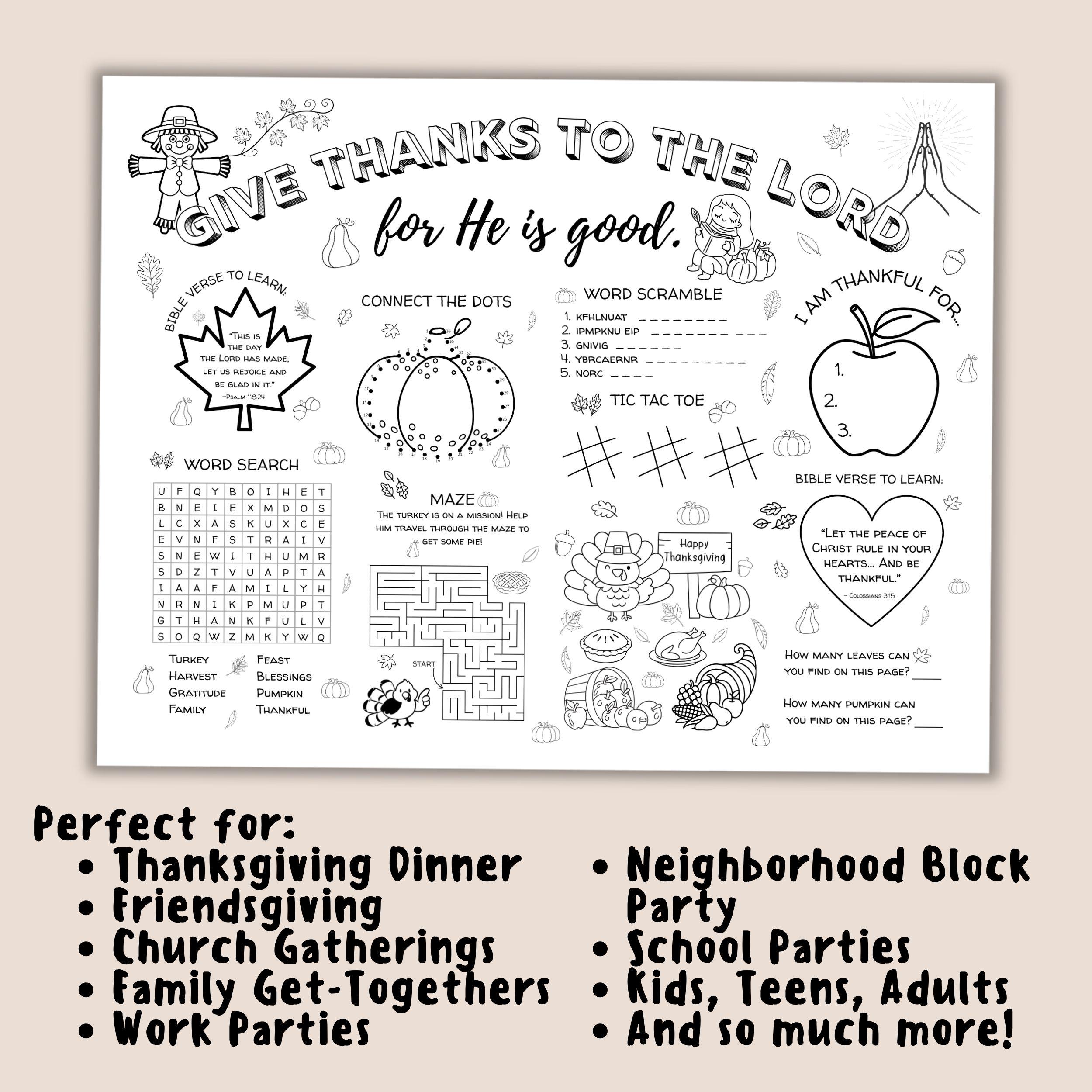 Printable Christian Thanksgiving Coloring Placemat for Kids | Bible ...