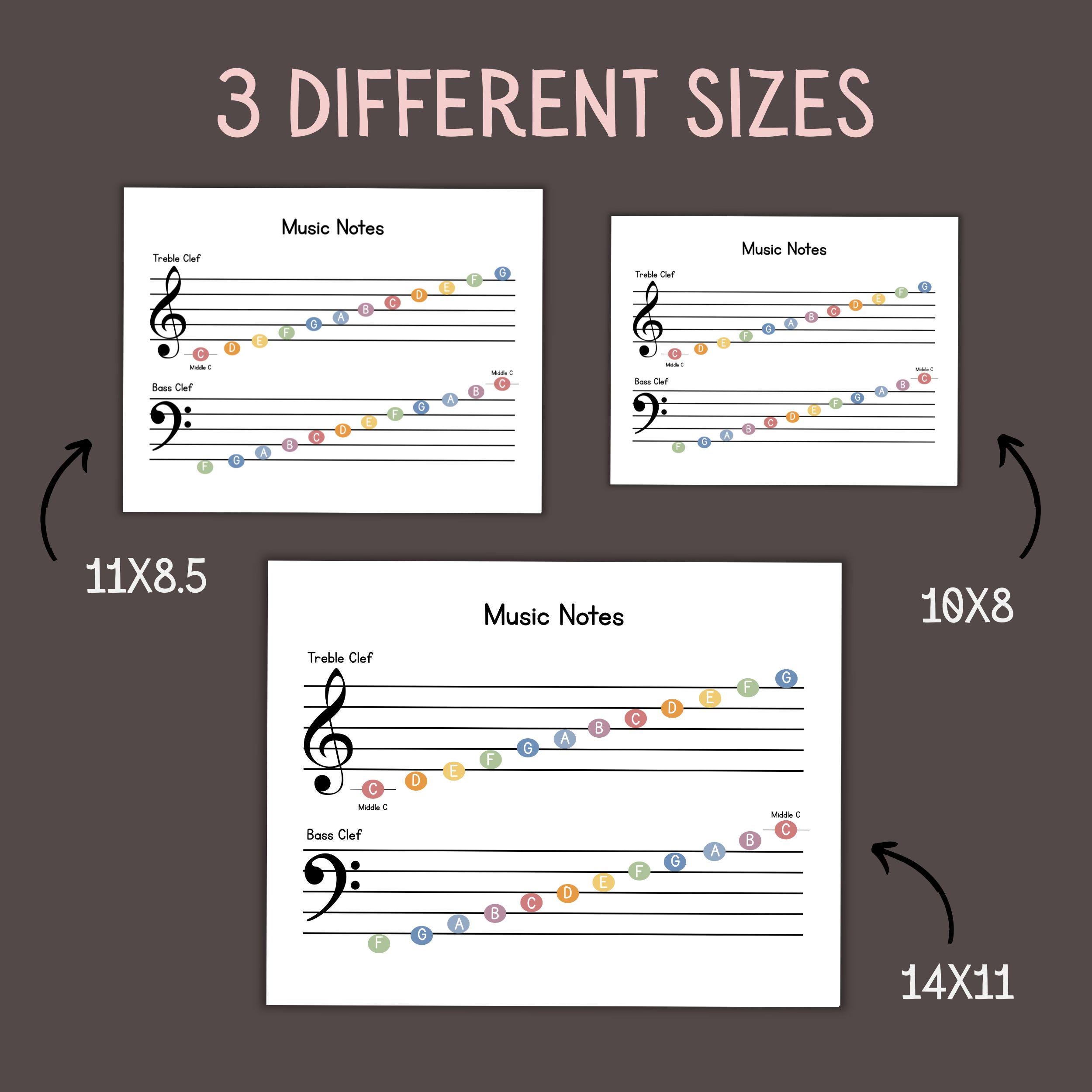 Printable Music Note Flashcards & Poster Set | Treble and Bass Clef ...