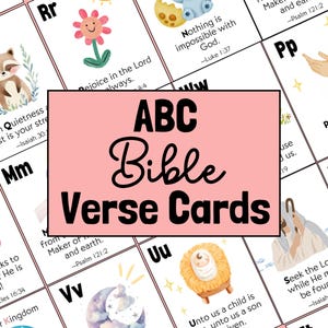 Druckbare ABC Bibelverse für Kinder | 26 Schriftkarten A - Z | Christliches Alphabet lernen | Bibel Vers Flashcards | Vorschule Sonntagsschule
