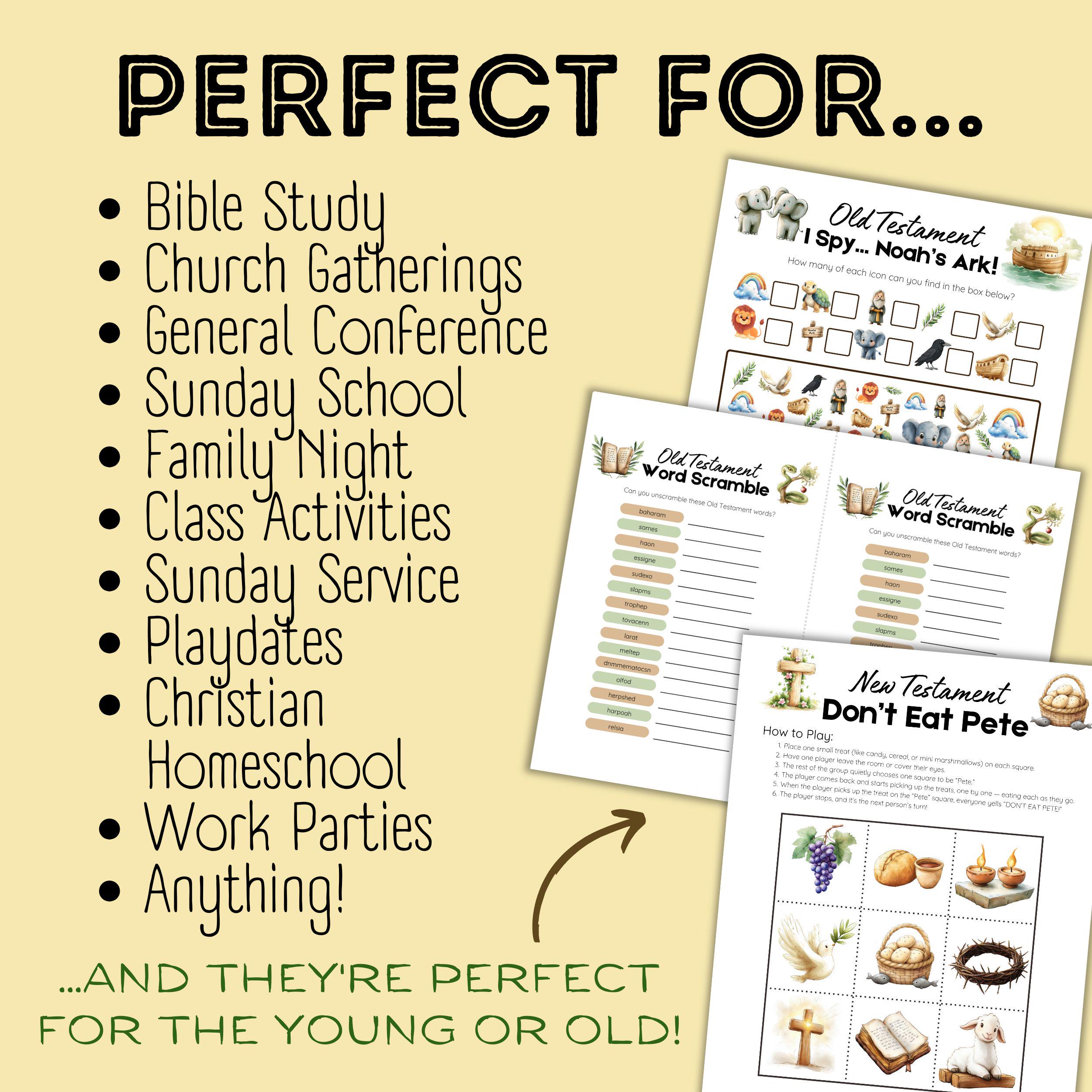 Bible Activity Pages Printable for Kids, Christian Games Bundle, Sunday