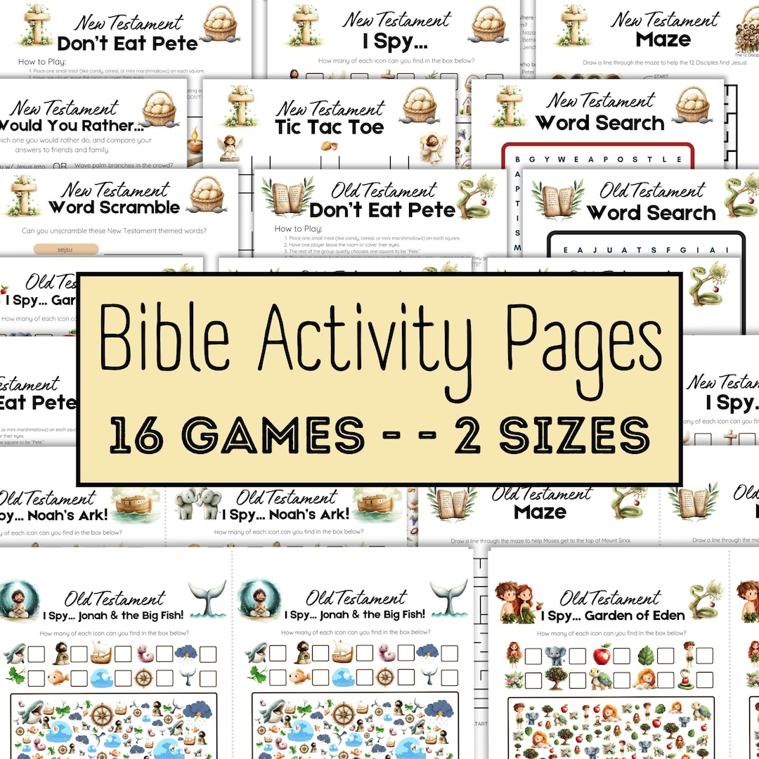 Bible Activity Pages Printable for Kids, Christian Games Bundle, Sunday ...