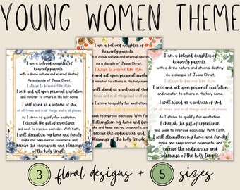 May include: Three printable cards with floral designs and text about being a beloved daughter of heavenly parents. The text includes phrases like "I strive to become like Him" and "I cherish the gift of repentance".