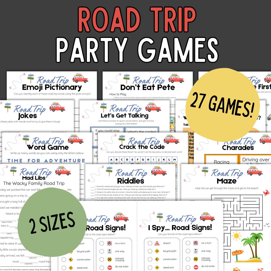Road Trip Games Printable Bundle for Kids & Families, Car Travel ...