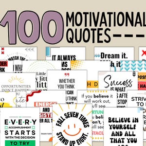 100 citations motivantes imprimables | Cartes de citation inspirantes | Affiches d'affirmation positive | Lot de citations pour publications sur les réseaux sociaux | Art mural