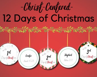 12 Days of Christmas Gift Tags | Twelve Days of Christmas Printable Ornaments | 12 Days of Christ Present Labels | Christian Friend Neighbor
