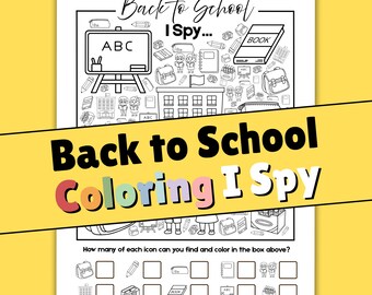 Printable Back to School I Spy Coloring Page for Kids | First Day of School Seek & Find Activity | Classroom Printable PDF