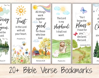 Marcapáginas imprimibles con versículos bíblicos / Juego de 20 marcadores / Descarga instantánea / Tarjetas con versículos bíblicos para adultos y niños / Marcapáginas de las Escrituras cristianas