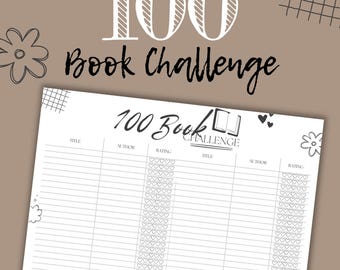 Printable 100 Book Challenge Reading Tracker | Lese-Tagebuch & Bücherliste | Kinder, Jugendliche oder Erwachsene | Reading Ziel-Tracker | Sofort Download PDF