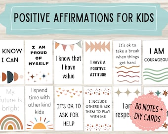 Positive Affirmations for Kids Notes Printable | Children&#39;s Mindfulness Cards | Empowerment Cards for Kids | Daily Encouragement for Kids
