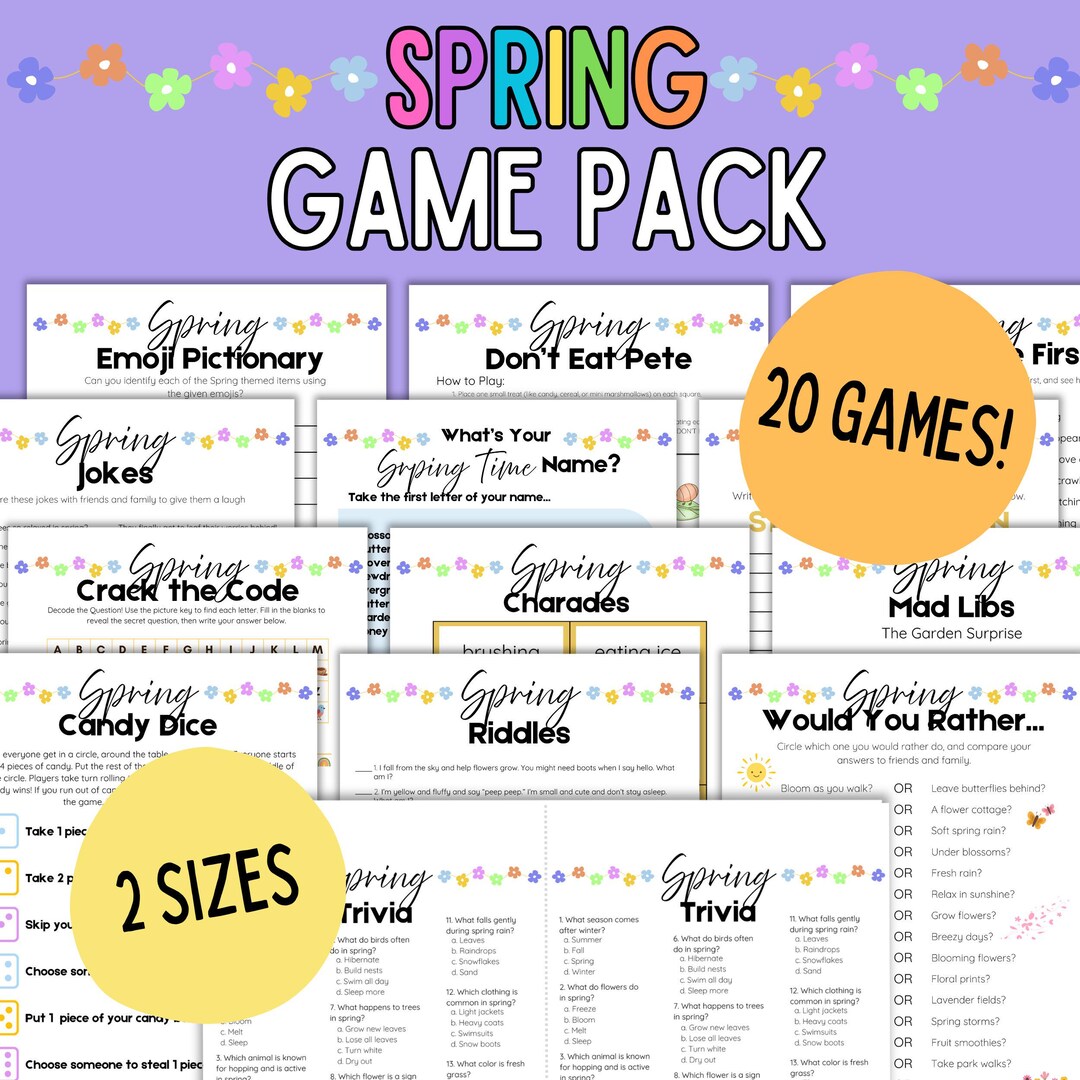 Printable Spring Games Bundle for Kids & Adults, Spring Party Game Pack ...