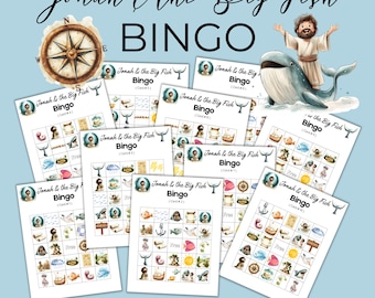 Jonah and the Big Fish Bingo Printable | Bible Story Game for Kids | Sunday School Activity | VBS Church Game | 10 Cards + Calling Card