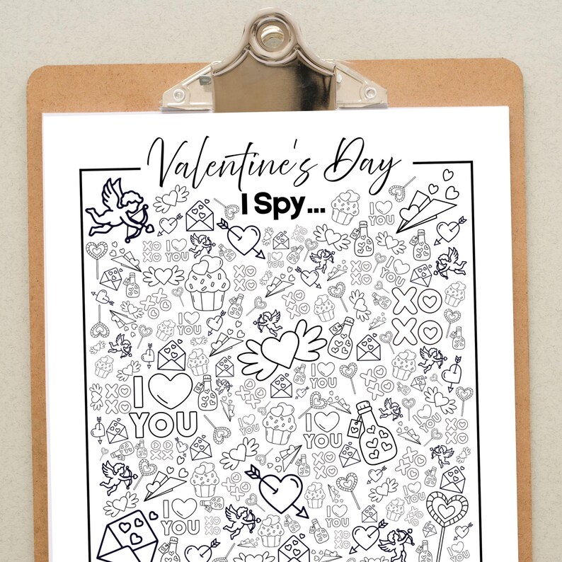 Printable Valentine’s Day I Spy Coloring Game | Valentine I Spy for ...
