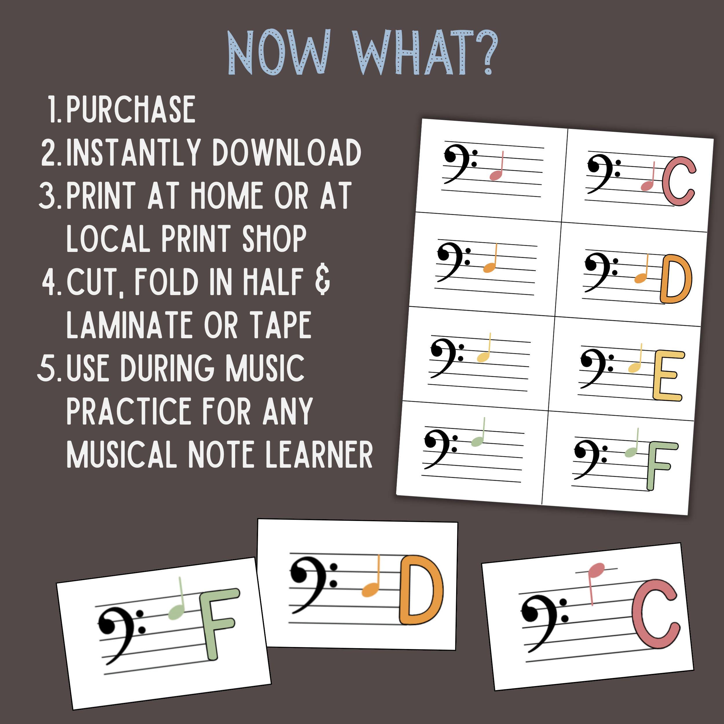 Printable Music Note Flashcards & Poster Set | Treble and Bass Clef ...