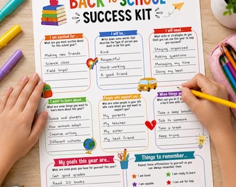 Back to School Success Kit Printable, First Day of School Activity for Kids, Goal Setting Worksheet, Student Reflection Positive Affirmation