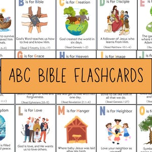 Cartões de alfabeto bíblico | Cartões de alfabeto para imprimir para crianças cristãs | Versículos bíblicos para crianças | Estudo bíblico | Escrituras do alfabeto da escola dominical