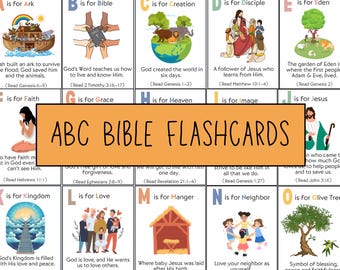 ABC Bible Flashcards | Printable Alphabet Flashcards for Christian Kids | Bible Verses for Kids | Bible Study | Sunday School ABC Scripture