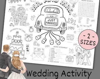 Printable Wedding Coloring Placemat for Kids, Wedding Activity Page, Reception Kids Table Games, Wedding Placemat Kids Wedding Favor