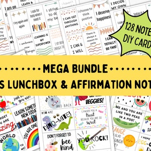 Note per il pranzo al sacco per bambini Mega Pack / Affermazioni positive per biglietti per bambini Bundle / Modello di note per il pranzo al sacco / Incoraggiamento quotidiano per bambini