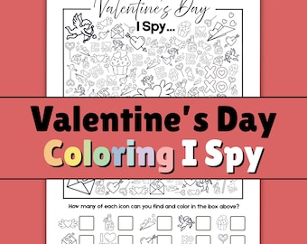 Printable Valentine’s Day I Spy Coloring Game | Valentine I Spy for Kids | Classroom Valentine Activity | Instant Download