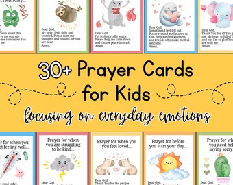 Printable Prayer Cards for Kids | 30 Emotions-Based Christian Prayers for Children, Perfect for Prayer Journals, Morning & Night Routines