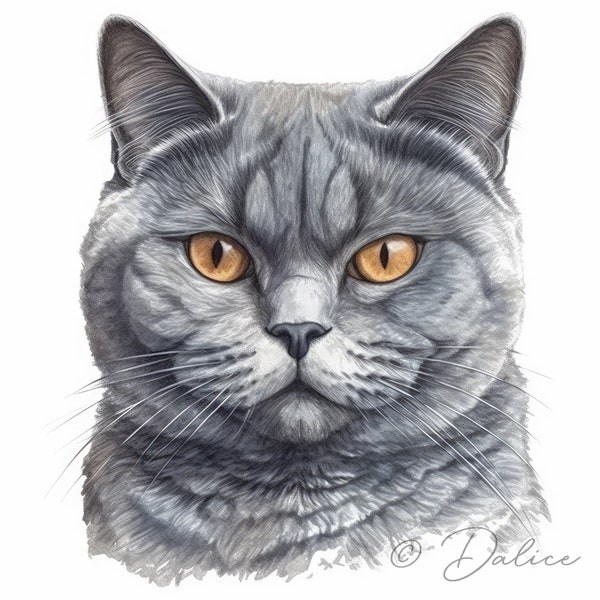 British Shorthair Cat Faces Clip Art - 12 High Quality Images - Digital Planner, Watercolor, Scrapbook Commercial Use - Digital Download