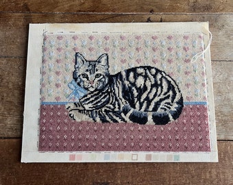 Vintage 1980s Needlework Cat