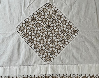 Antique Vintage 1920s Crochet and White Cotton Percale Bedsheet