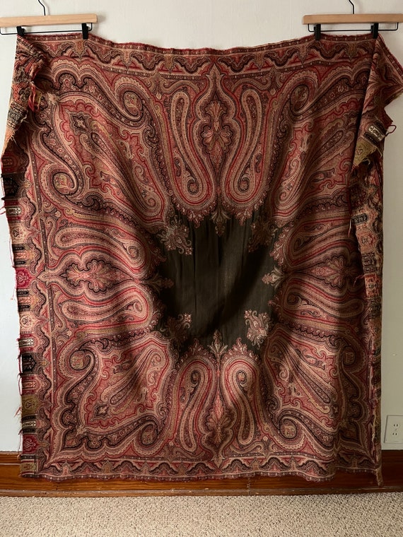 Antique 1800 Victorian Paisley Indian Shawl Throw 
