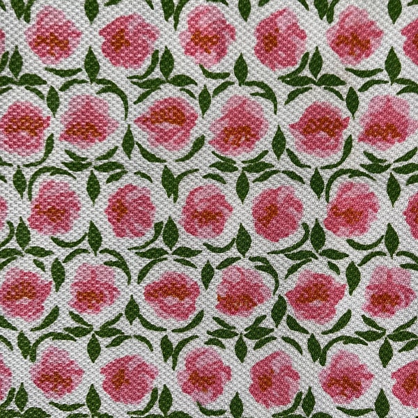 Vintage 1950s 1960s Pink Flowers Textured Fabric