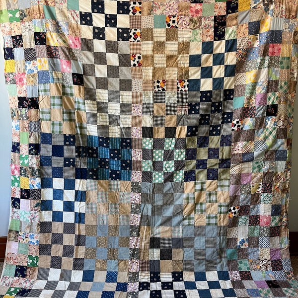 Dessus de courtepointe en patchwork antique vintage 16, cousu à la main