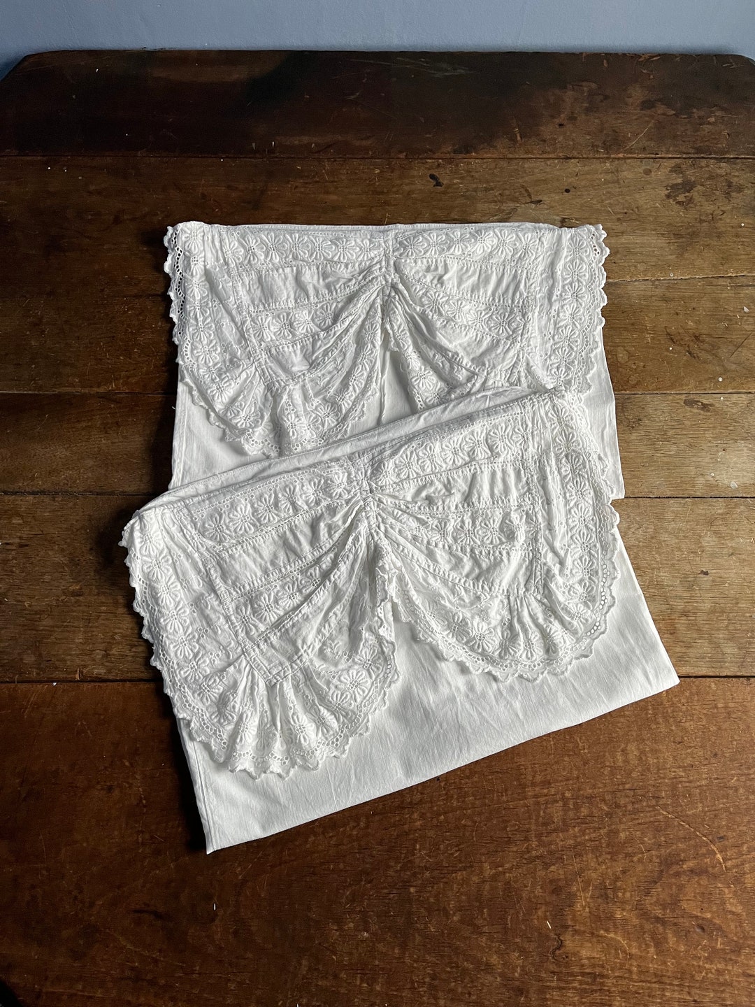 Pair of Antique 1900 Edwardian Cotton Eyelet Pillow Cases Etsy