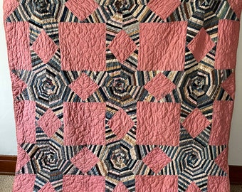 Antique Vintage 1900 String Star or Touching Star Quilt Indigo Pink Prints