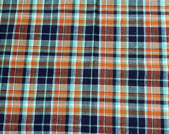 Vintage 1950s 1950s Plaid Cotton Mid Weight Fabric Yardage