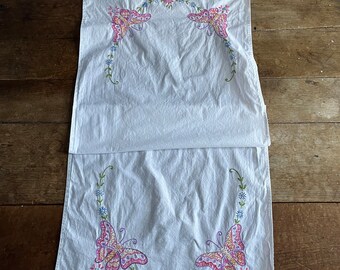 Vintage 1950s Butterflies Table Runner Cotton