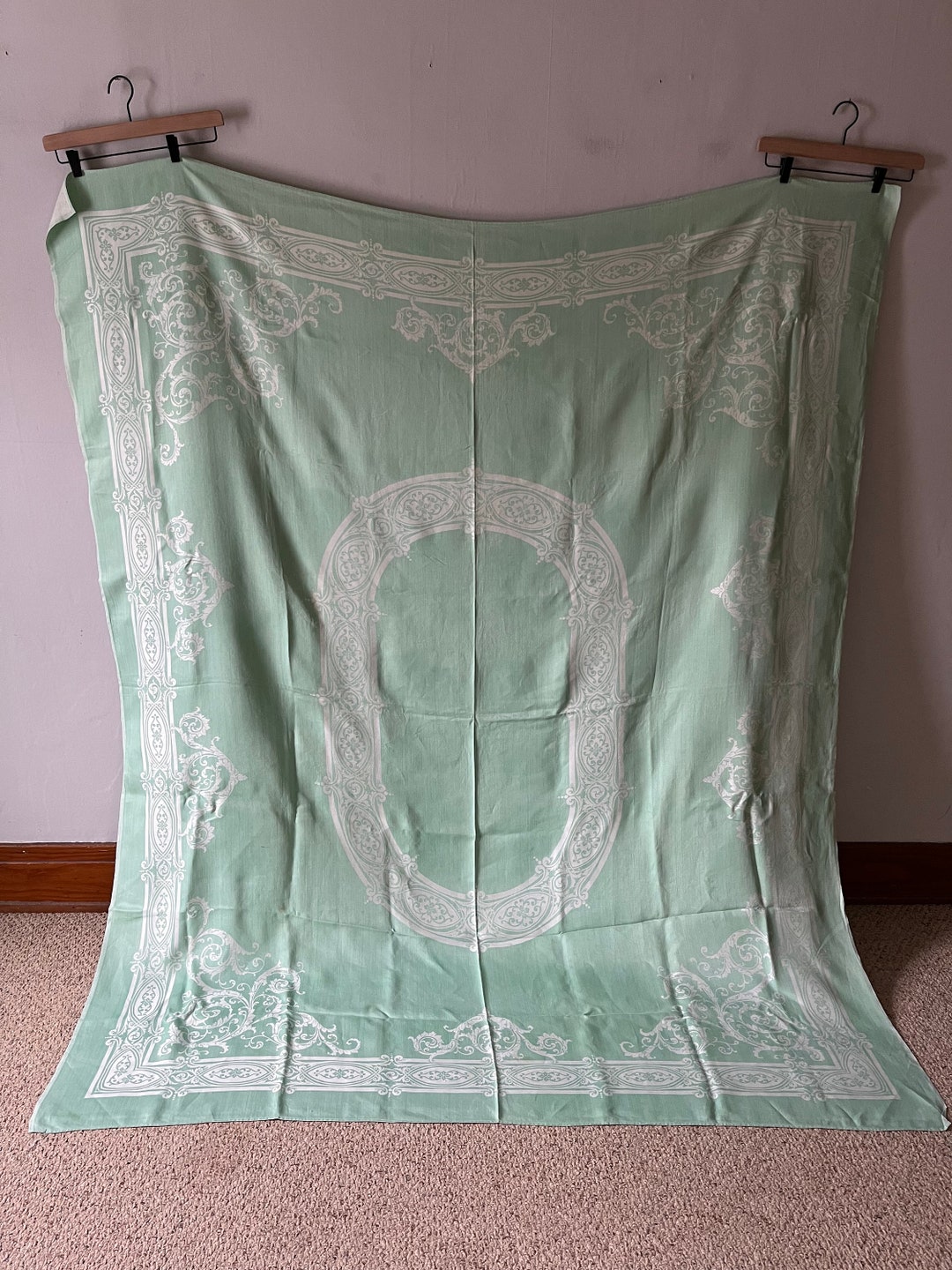 Vintage 1950s Mint Green Damask Tablecloth Etsy