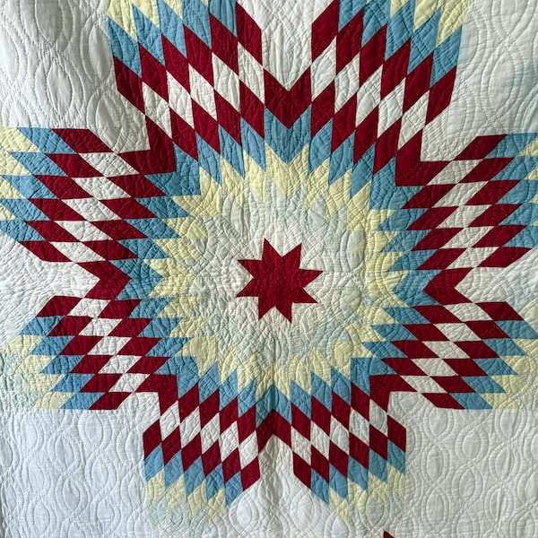 Vintage 1940s 1950s Cotton Hand Stitched Star Quilt as is
