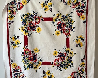 Vintage 1940s Cotton Floral Tablecloth
