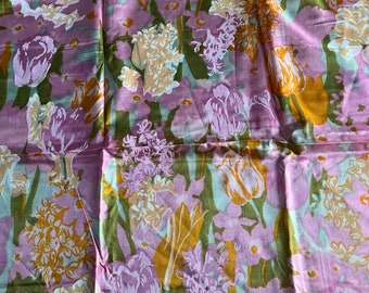 Vintage 1960s Pink Floral Print Silky Synthetic Dressmaking Fabric