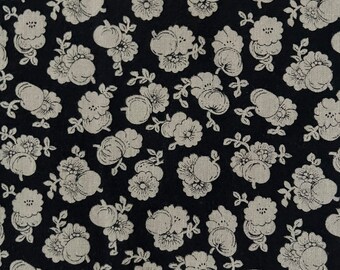 Vintage Floral Fabric Khaki and Black Dressmaking