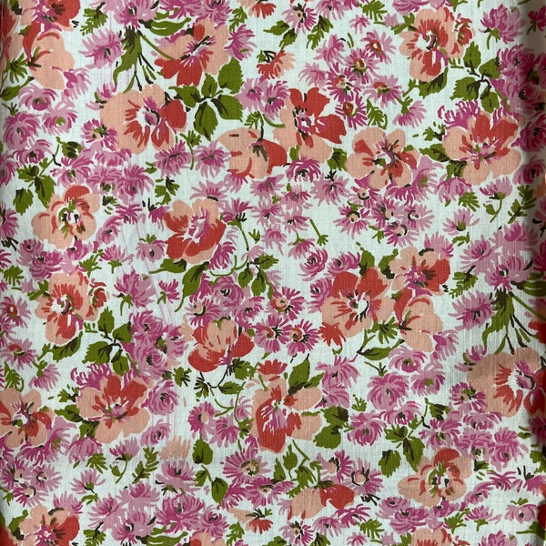 Vintage 1950s Pink and Orange Floral Cotton Fabric